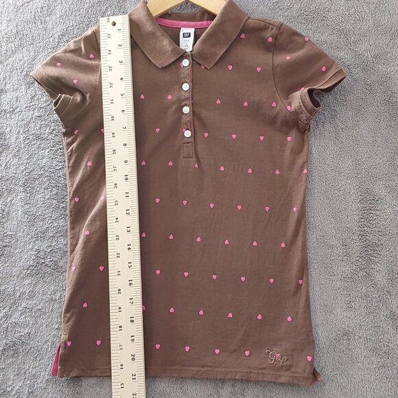 Vintage GAP Brown Polo Top Pink Heart Print Girls Size Large - Picture 6 of 8